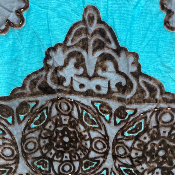 Hale Bob Turquoise Blue & Brown Velvet Beaded Silk Slip Dress - Picture 2 of 9